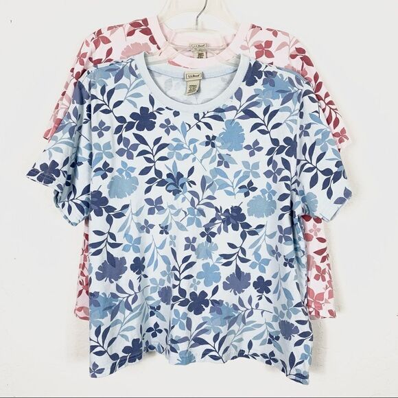 2 LL Bean Pink & Blue Floral Tshirts - Picture 2 of 7